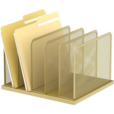 Kuntine.B 5-Section Upright Desk File Organizer Gold 1 Pack | Vertical, Mesh, Metal, Assembly, Stability, Sturdiness, Organization, Standing