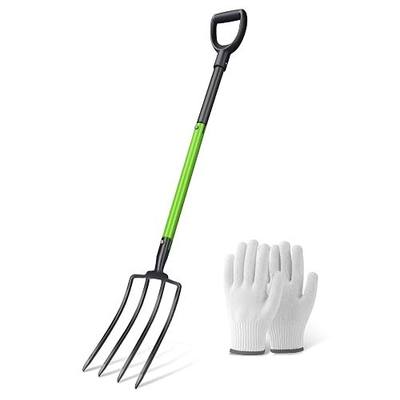 GARDENWORK Heavy Duty Pitchfork,Garden Forks for Digging Compost Spading, 4-Tines Pitch Fork with Steel Handle, 45 inches Digging Fork(with Protective Gloves)