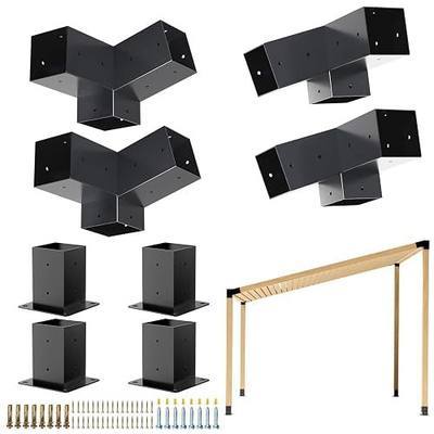 Pergola Kit, Slanted Roof Pergola Bracket, 3-Way Brackets with Post Base Kit, Log Cabin Outdoor 4"x 4" (Actual 3.5" X 3.5") Lumber