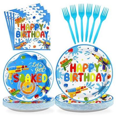 Greencian 96Pcs Summer Water Gun Party Decorations, Serves 24 | Water Gun Party Plates Disposable Let's Get Soaked Paper Tableware Set for Pool Beach Birthday Summer Splash Fun Supplies