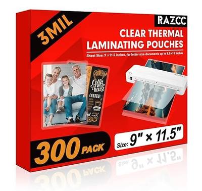 RAZCC Laminating Sheets, 300 Pack Clear Thermal Laminating Plastic Paper Laminator Sheets, 9 x 11.5-Inch, 3mil, Ideal Office or School Supplies