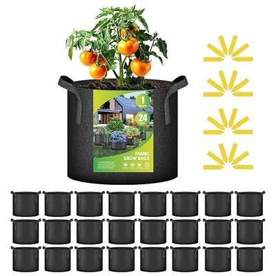 iPower 24-Pack 1 Gallon Grow Bags Heavy Duty Thickened Aeration Nonwoven Fabric Pots with Nylon Handles and 24 Labels for Planting Vegetables, Fruits, Flowers, Black