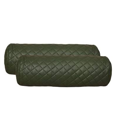 Neck Roll Pillow Cushion Cover, 24x7 Inch Full Moon Round Bolster Pillow Case, Cylinder Soft Lambskin Leather Pillowcase for Head, Spine & Neck Support During Sleep - Quilted Dark Green Pack of 2
