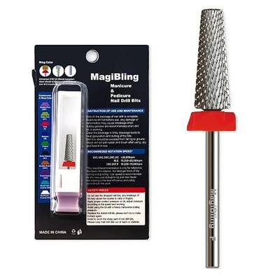 16mm 5 in 1 Tapered Barrel Nail Drill Bits, 3/32'' Safety Tungsten Carbide Bits, Right & Left Rotation, Manicure Cuticle Gel Acrylic Removal Polishing, Technicians Bits, Fine