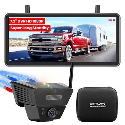 AUTO VOX Wireless Backup Camera Solar Magnetic, 7.2" DVR 1080P Monitor | 2 Split Recording, Dual Antenna Stable Signal, IP69K, 1-Min Install, HD IR Night Vision for Truck,Trailer,RV,Camper