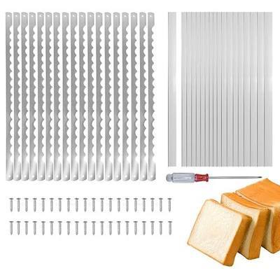 18 Pcs Bread Bow Knife Blades, 10.8" Serrated Stainless Steel blades with Screws, Screwdriver, and Safety Guard, Replacement for Wood Bread Cutter, Bow Bread Knife Replacement Blades