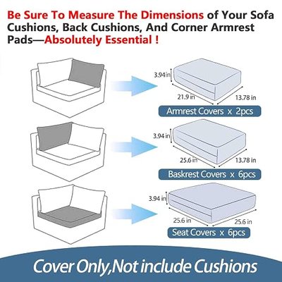 Cushion Covers Replacement 14 Pcs for 7 Pcs Outdoor Modular Sectional Set, Splashproof Inelastic Covers with Zippers, Max Compatible 25.6x25.6x4inch Patio Cushion,Only Covers