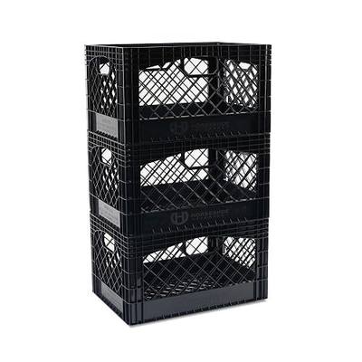 Stackable Milk Crates, 3 Pack, Kitchen Work Commercial Garage Totes, 24 Quart, Heavy Duty Plastic, Black, 19" L x 13" W 11" H