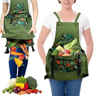 Gardening Apron with Quick Release Pockets for Women and Men, Water Resistant Picking Pouch