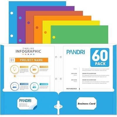 Two Pocket Portfolio Folders, PANDRI 60 Pack 3 Hole Punched 2 Pocket Folders for 3-Ring Binder, Letter Size Paper File Folder for School Office Home Business, Assorted 6 Colors