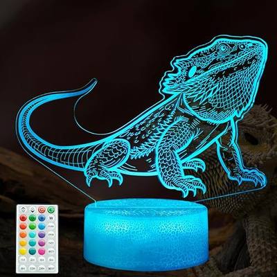 Bearded Dragon Night Light, Bearded Dragon Gifts, 3D Illusion Night Light with 16 Colors Changing, Remote Control with Timer, Kids Room Decoration for Holiday Birthday Christmas