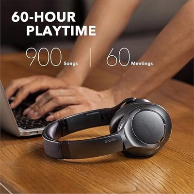 Soundcore Anker Life Q20 Hybrid Active Noise Cancelling Headphones, Wireless Over Ear Bluetooth Headphones, 60H Playtime, Hi-Res Audio, Deep Bass, Memory Foam Ear Cups, USB-C Charging (Renewed)
