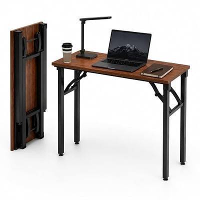 Frylr Small Folding Computer Desk – Portable 35.8 Inch Foldable Laptop Table, No-Assembly, Collapsible and Compact for Easy Storage, Lightweight for Small Spaces, Craft and Study Use, Dark Walnut