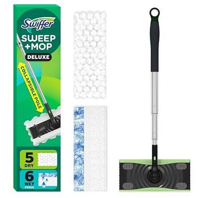 Swiffer Mop & Go Deluxe 2-in-1 Multi-Surface Kit for Floor Cleaning | Includes 1 Sweeper Device (Collapsible). 5 Heavy Duty Dry Sweeping Cloths. 6 Heavy Duty Wet Mopping Cloths. Easy to Store