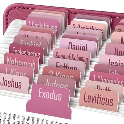 EssexWares - Rosey Pinks Bible Tabs for Old and New Testament, 80 Large Print Tabs for Bible Study, Water-Resistant and Durable Bible Index Tabs for Women and Men - 1.7" Wide