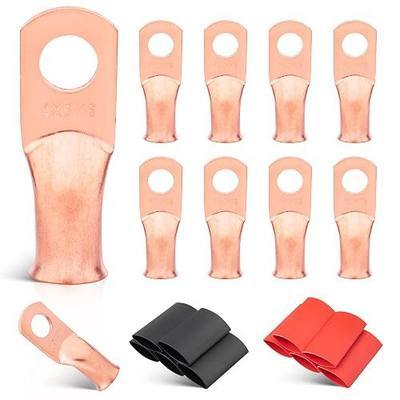 RED WOLF 4 AWG 5/16" Battery Cable Lug 10 PCS w/3:1 Heat Shrink Tubing for Wiring Insulation Black Red 10 PCS for Automotive Electrical 4 Gauge Wire Copper Lug Marine Grade M8 Ring Terminal Ends