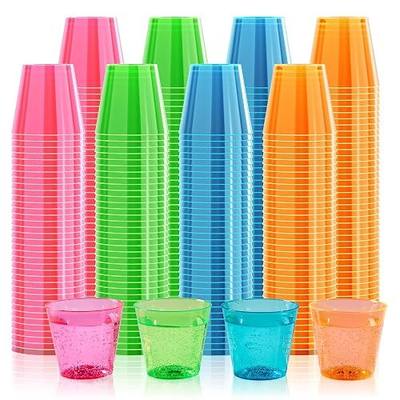 FOCUSLINE 300Pack 1 Oz Plastic Shot Glasses Set, Neon Party Mini Shot Glasses Bulk, Durable and Reusable, Small Disposable Plastic Cups for Vodka, Whiskey, and More