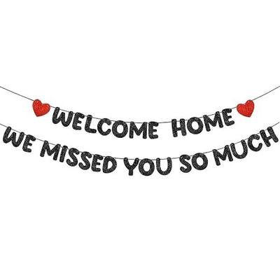 Fulmoon Pre Strung Welcome Home We Missed You So Much Banner Glitter Welcome Home Sign for Party Decorations Military Army Returning, Homecoming, Family(Black,Red)