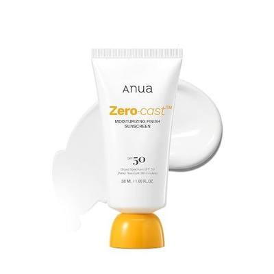 Anua, Zero-Cast Moisturizing Sunscreen SPF 50, Glow Natural Sunscreen for face, No White Cast, Hyaluronic Acid, Niacinamide, Oil-Free, Korean Skincare, 1.69 fl oz