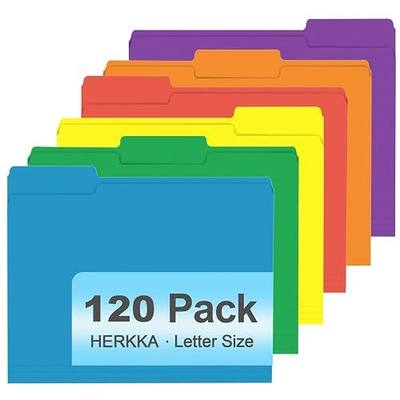 File Folder, HERKKA 120 Pack 1/3 Cut Tab File Folders, Colored File Folders Great for Organizing and Filing, Letter Size, Assorted 6 Colors