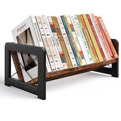 ELITEROO Desktop Bookshelf Organizer, Wood Slanted Desk Bookshelf, Small Tabletop Book Rack, Portable Mini Bookcase for Book Display, Cookbooks, Kids Reading, Office & Home Storage, Rustic Brown