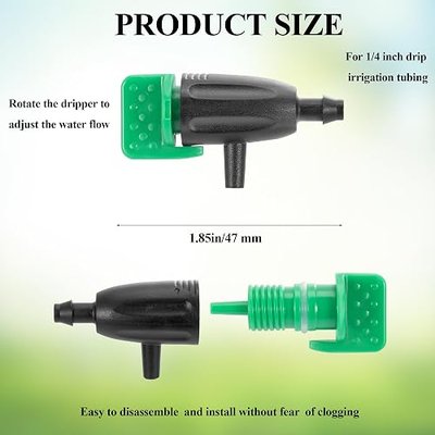 50 Pcs Adjustable Water Flow Irrigation Dripper, 360 Degree Rotatable Drip Emitters Irrigation System Drippers for 1/4 Inch Tubing Watering Dripper for Garden Lawn Plants Succulents Flower Irrigation