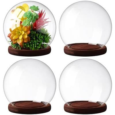 Tuanse 4 Pieces Glass Dome Display Showcase Glass Globe and Display Dome with Wood Base DIY Craft Keepsake Globe Case Gifts for Women Wedding Tabletop Centerpiece Decoration(Brown)