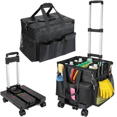 Housolution Extra Large Rolling Cleaning Caddy Bag with Wheels, Black | Upgrade 360° Free Rotating, Detachable Trolley & Dust-Proof Lid, High load Bearing & Waterproof