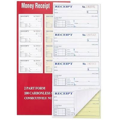 Receipt Book with Carbon Copies, 2-Part carbonless, 100 Sets per Book, 4 Receipts per Page