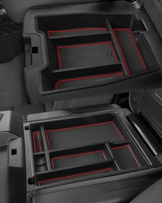 WEIPIN Silverado Sierra Center Console Organizer - Compatible with 2020-2026 Chevy Silverado/GMC Sierra 1500 2500HD 3500HD - (Split-Bench Folding Seat) - 2 Pack Red