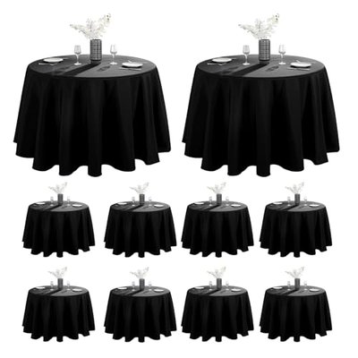 VidaFete 10 Pack 120inch Round Tablecloth Polyester Table Cloth, Black