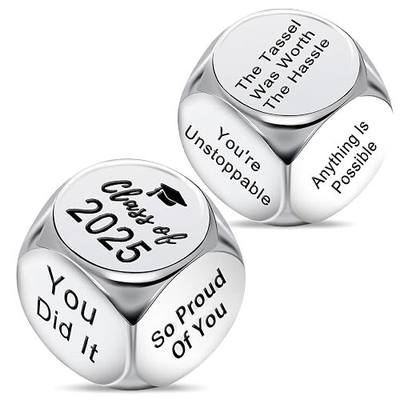 Graduation Gifts - Inspirational Positive Metal Dice, Class of 2025 Cool Emotional Support Gift, Grad Party Decorations for Her Him High School Senior College Student Nurse Teacher Law Masters Degree