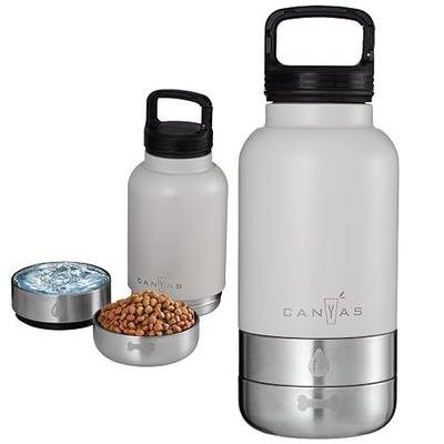 32oz Insulated Dog Water Bottle, Leak Proof with Food & Water Bowls | eak-proof stainless steel bottle with detachable BPA-free food & water bowls; keeps water cold 24h for hiking, walks, travel
