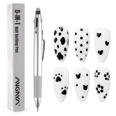 ANGNYA Nail Dotting Tool for Painting 5-IN-1 Ballpoint Nail Art Dotting Pen | With Size Marking and Pressing Head, 4 Sizes-0.8/ 1.0/ 1.6/ 2.0mm, Silicone Tip for Chrome Powder, Home and Nail Salon Use