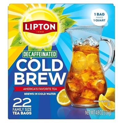 Lipton Decaf Cold Brew Iced Tea Bags, Family Size Zero Calories, Easy-To-Make with no boiling needed, 22 Total Tea Bags