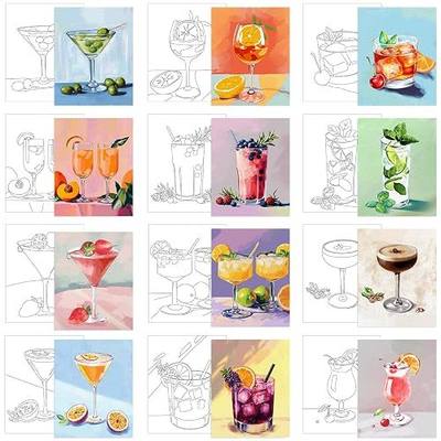Affrolling 12 Pcs Pre Drawn Canvas for Painting for Adults 8 x 8 Inch Canvas Painting Kits Stretched with Drawing Ready to Paint Beginner Artists Date Night Party Supplies(Cocktail)