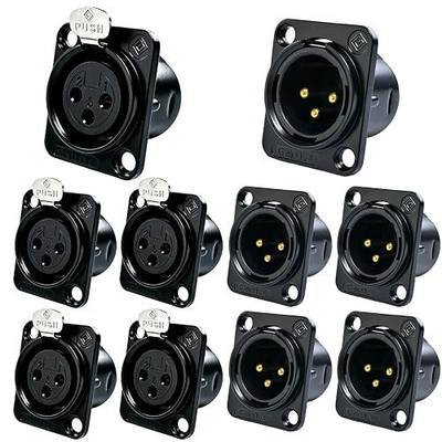 RIVIERA XLR Panel Mount Chassis 3pin Male & Female Nickel Plated Metal Housing and 24K Gold-Plated Contacts (5 Male + 5 Female Black)