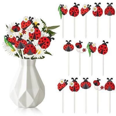 TICIAGA Summer Ladybug Wooden Picks - 14PCS Cute Ladybug Insect Double-Sided Wooden Decorative Picks for Home Vase Filler, Farmhouse Garden Theme Floral Pick for Summer Party Spring Holiday Supplies