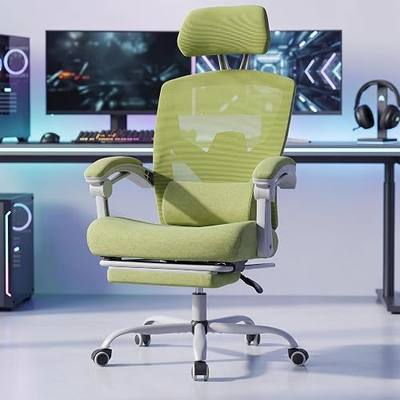 DUMOS Office Desk Chair with Footrest Ergonomic Gaming Chair for Adults Computer Mesh, Lumbar Support,Swivel Reclining with Headrest, Comfy Armrest for Home, Office, Work, Study, Light Green