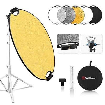 WELLMAKING 32'' Reflector Kit with Tilt Adapter Stand for Studio Outdoor | 80cm 5in1 Light Modifier, Dual 1/4" Handles, Collapsible with Pouch ,High-End Coating Translucent Silver Gold White Black