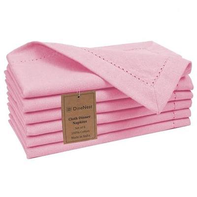 Hemstitch Dinner Napkins 100% Cotton Set of 6 - for Dining Special Occasions Weddings Parties Holidays Easter - Soft Durable Reusable - Elegant 18x18 Inch Table Cloth Napkins Baby Pink