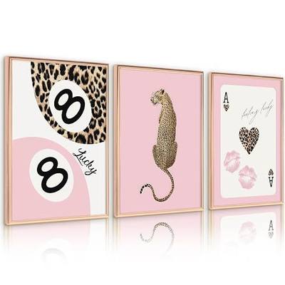 Cheetah Trendy Wall Art Preppy Leopard Canvas Print Cheetah Room Wall Decor 8 Ball Poster Y2k Pink Coquette Luxury Print Lucky Aesthetic Fashion Pictures for Bedroom 12x16x3 Inch Unframed