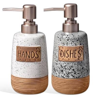 Hand and Dish Soap Dispenser Set, Farmhouse Ceramic Soap Dispenser for Kitchen Sink, 15 OZ Vintage Hand Wash Liquid Dispenser for Bathroom Farmhouse Modern Kitchen Decor Accessories