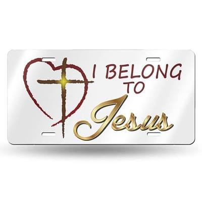 Jesus Christ Religious Christian I Belong to Jesus Front License Plate Aluminum Decorative License Plates Funny Metal Car Plate 6"X12" Novelty Vanity Tag Cover with 4 Holes Car Decor Accessory