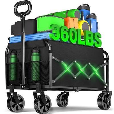 360LBS Portable Collapsible Wagon Cart, Foldable Folding Wagon, Black | Folding Cart with 360° Swivel Wheels for Camping, Groceries, Sports and Shopping. Compact Storage Wagon.