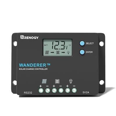 Renogy Wanderer 10A Solar Charge Controller - 12V/24V PWM Auto-Detect, LCD Display, USB & Lithium Support for RV Marine Off-Grid