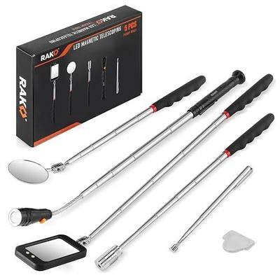RAK Magnetic Pickup Tool Set Gifts for Men - 5Pcs with 360 Swivel Inspection Mirrors, Telescoping Magnet Pickup Tool, Flexible LED Flashlight, Mechanic Tools & Cool Gadgets for Men, Dad, Husband