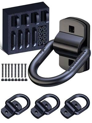 1/2" D Rings Tie Down Anchors, 12000LBS Heavy Duty Bolt-On Forged D Rings with Thicken Reinforcing Plate, Trailer Tie Down Anchor Hooks for Truck Bed, Trailer and Cargo, 4Pack, Black