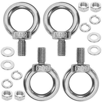 4 Pack M10 Stainless Steel Eye Bolts with Nuts Washers, 0.65"(17mm) Thread Length - Eyebolts for DIY, Furniture, Swing, and Outdoor Use (4, M10 x 17mm)
