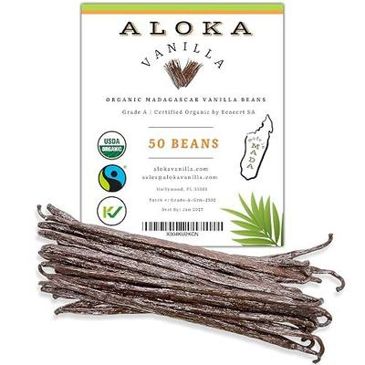 50 Count Organic Madagascar Vanilla Beans – Grade A Bourbon Pods | Gourmet Whole Vanilla Beans for Baking, Cooking, Extract Making | Rich Aroma, Premium Flavor, Non-GMO, Vegan